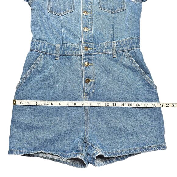Lioness | Women | U Know What’s Up Y2K Short Denim Button Up Romper | Medium - Picture 6 of 16